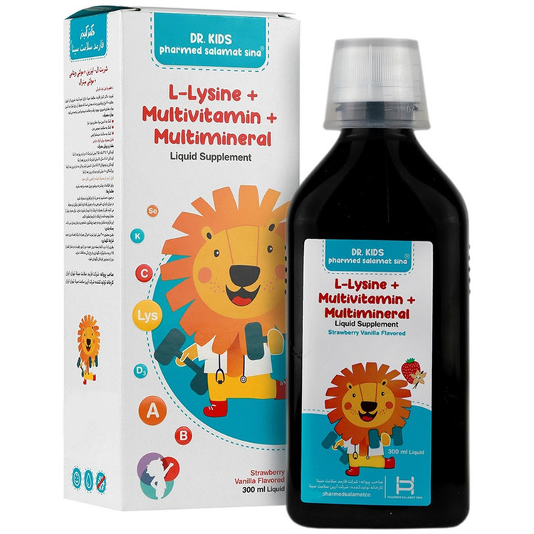 شربت ال لیزین و مولتی ویتامین و مینرال کودکان با طعم توت فرنگی و وانیل دکتر کیدز - وزن 100گرم